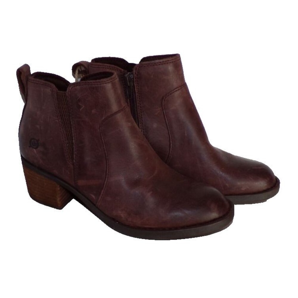 BORN Zip Ankle Boots Booties Distressed Cognac Leather Size US 6.5 NWT! $150.00